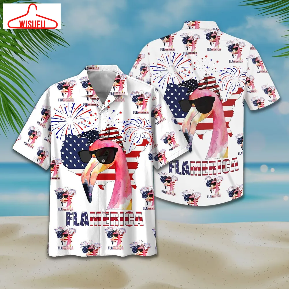 America Flag Flamingo Hawaiian Shirt