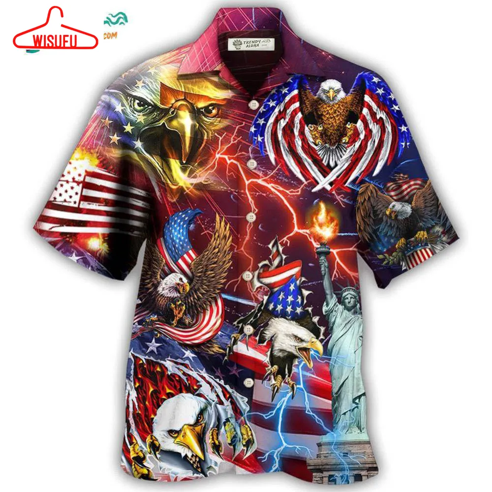 America Independence Day Eagle Lighting Hawaiian Shirt- Wisufu Aloha