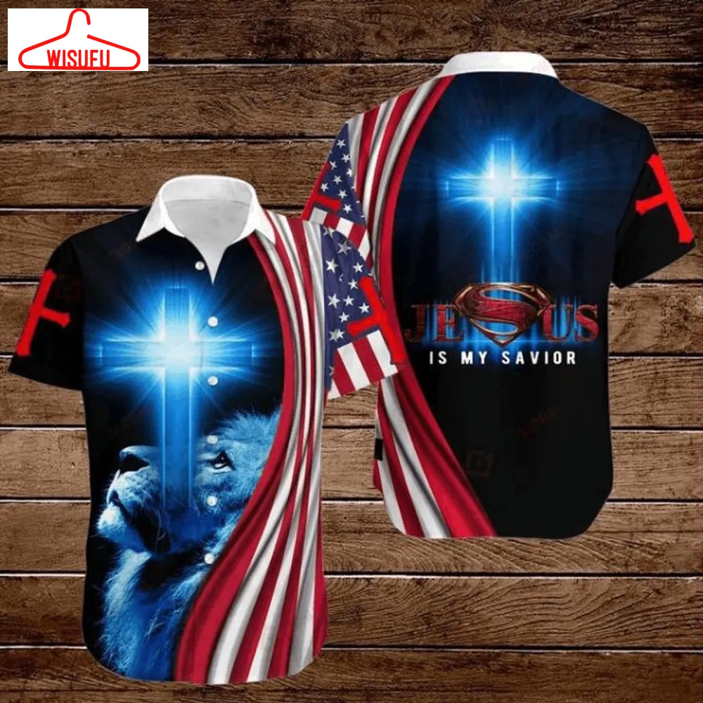 American 4th Of July Independence Day Flag Lion Cross Jesus Is My Savior Hawaiian Shirt