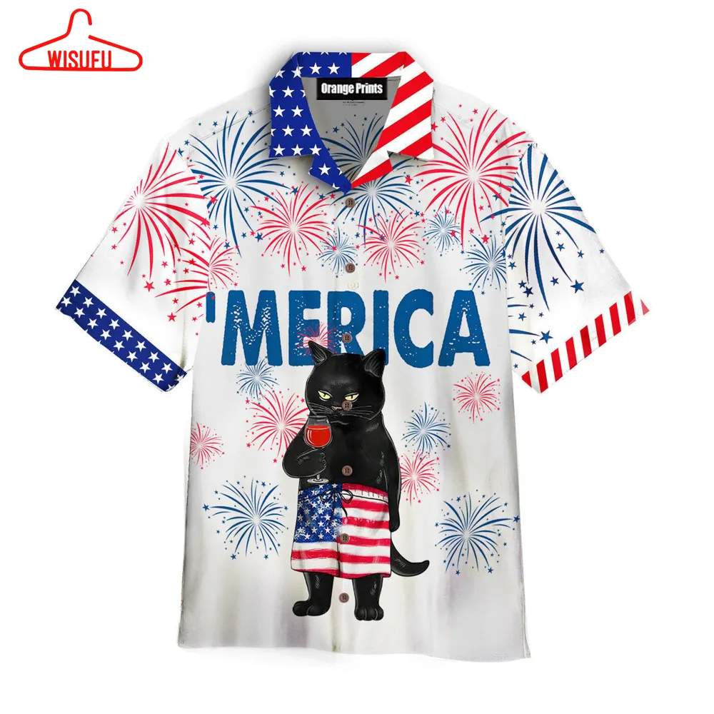 American Black Cat Drink Bourbon Hawaiian Shirt