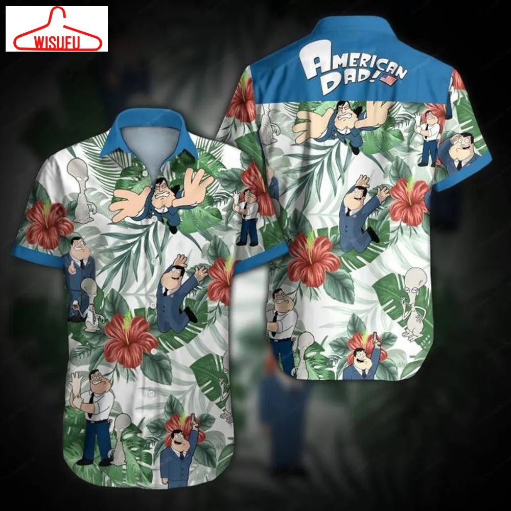 American Dad Hawaiian Graphic Print Short Sleeve Hawaiian Casual Shirt Size S - 5xl, New Fashion, Best Gift Ideas, New Fashion Gifts