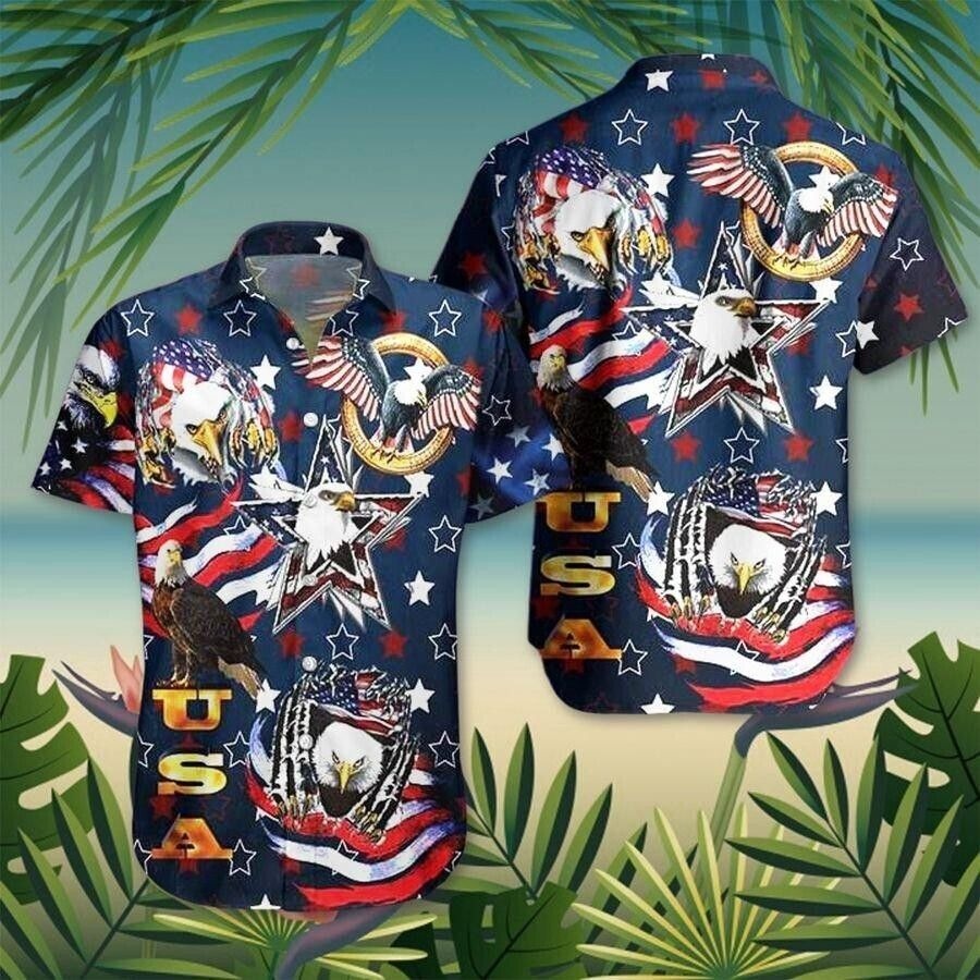 American Eagle Patriotic Trendy Hawaiian Shirt, Gift For Men, S-5XL US Size