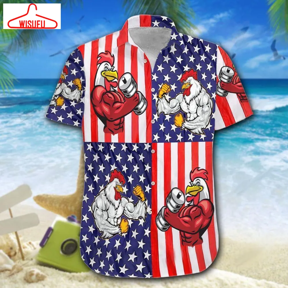 American Flag Chicken Rooster Fight Hawaiian Shirt