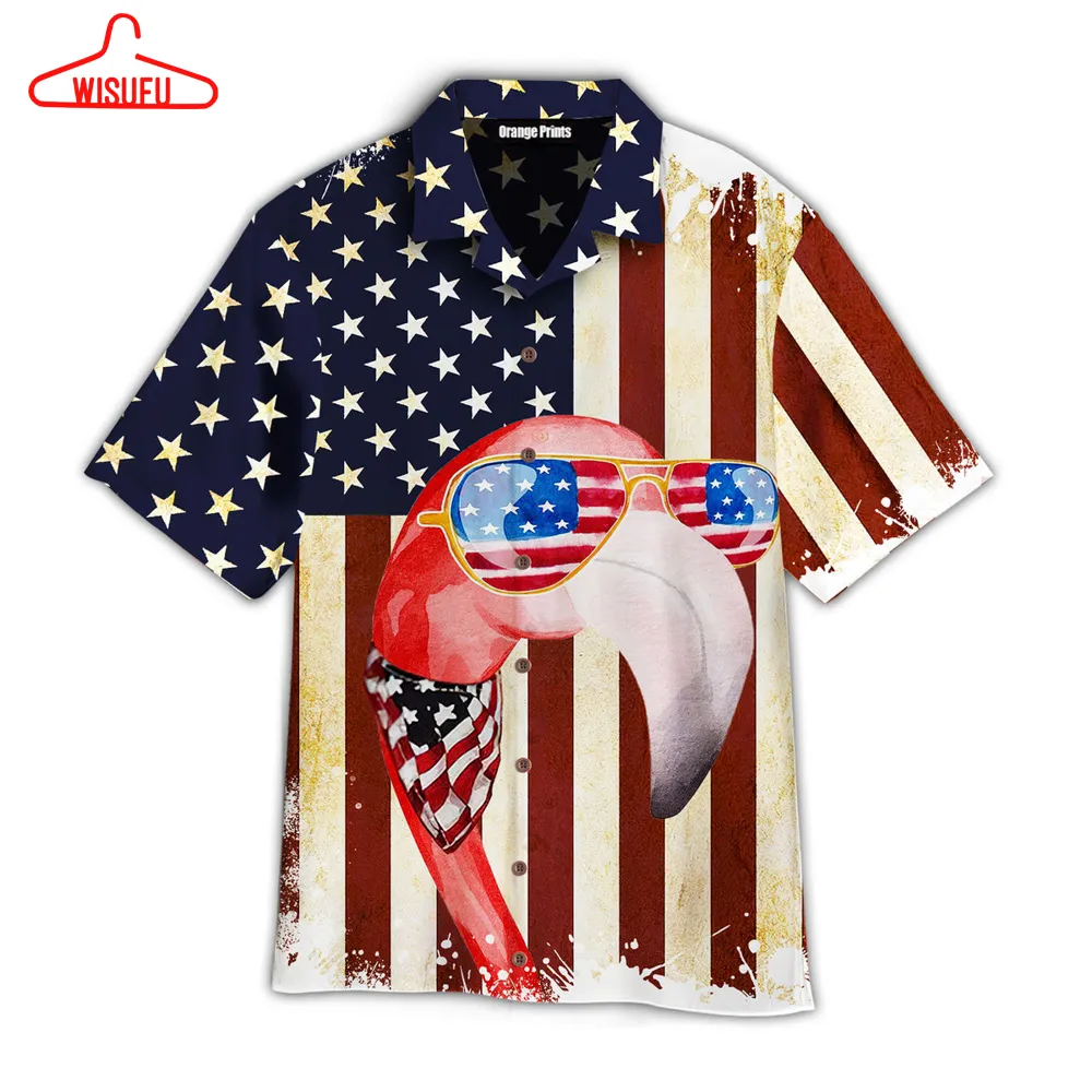 American Flag Flamingo Hawaiian Shirt