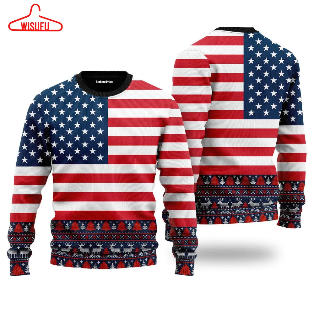 American Flag Ugly Pattern Ugly Christmas Sweater - For Men & Women - Adult - New Winter Fashion Shirt Gift For Family