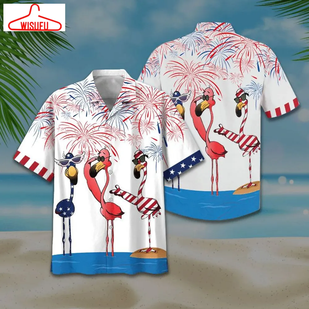 American Flamingoes Print Hawaiian Shirt