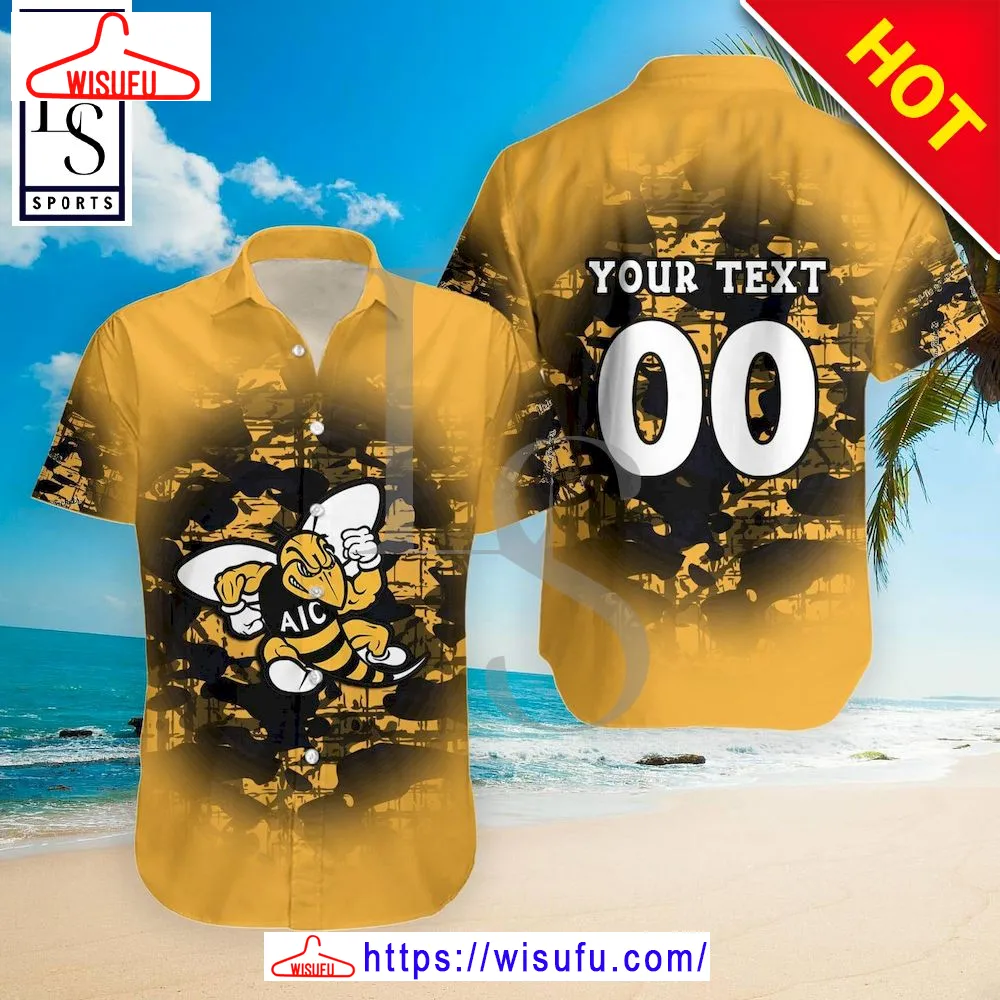 American International Yellow Jackets Camouflage Personalized Hawaiian Shirt, New Fashion Gifts