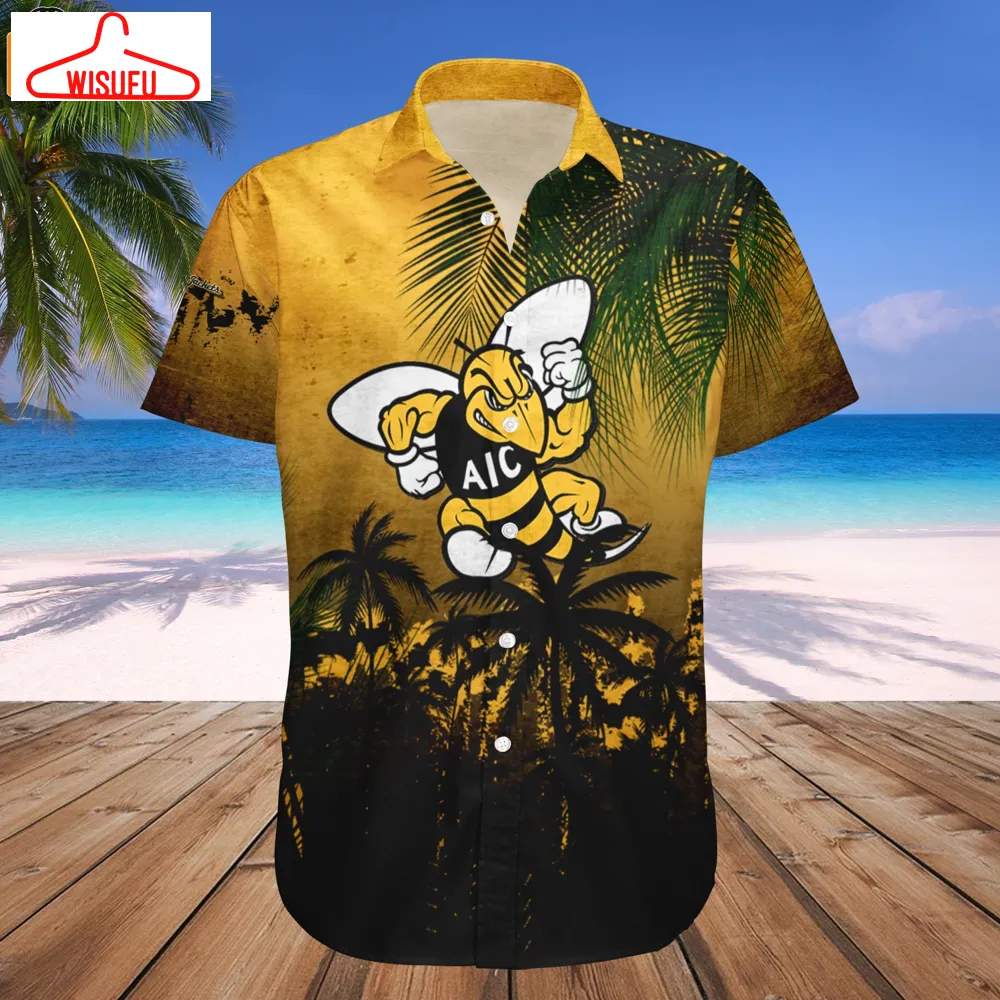 American International Yellow Jackets Coconut Tree Tropical Grunge Hawaiian Shirt, New Fashion Gifts