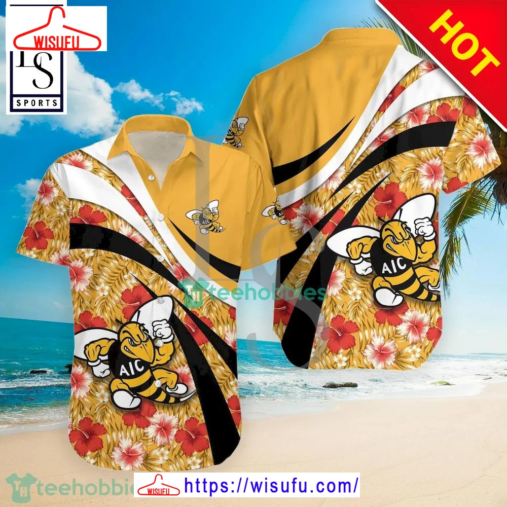 American International Yellow Jackets N-caa Hibiscus Tropical Flower Hawaiian Shirt, New Fashion Gifts