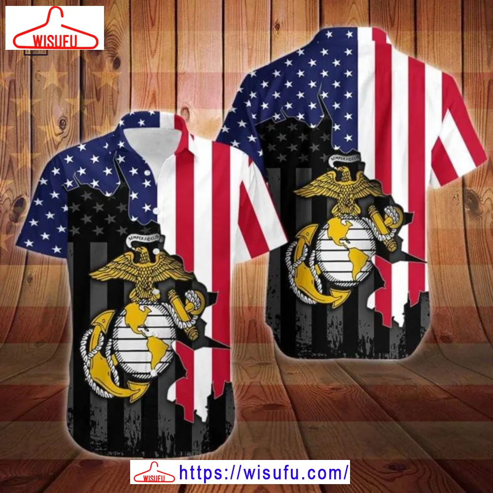 American Marine Flag 4th Of July Hawaiian Shirt, New Fashion Gifts