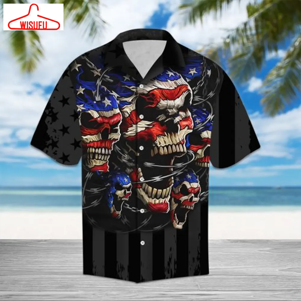 American Skulls Hawaiian Shirt, New Hawaiian Holiday Outfits, New Fashion Gifts