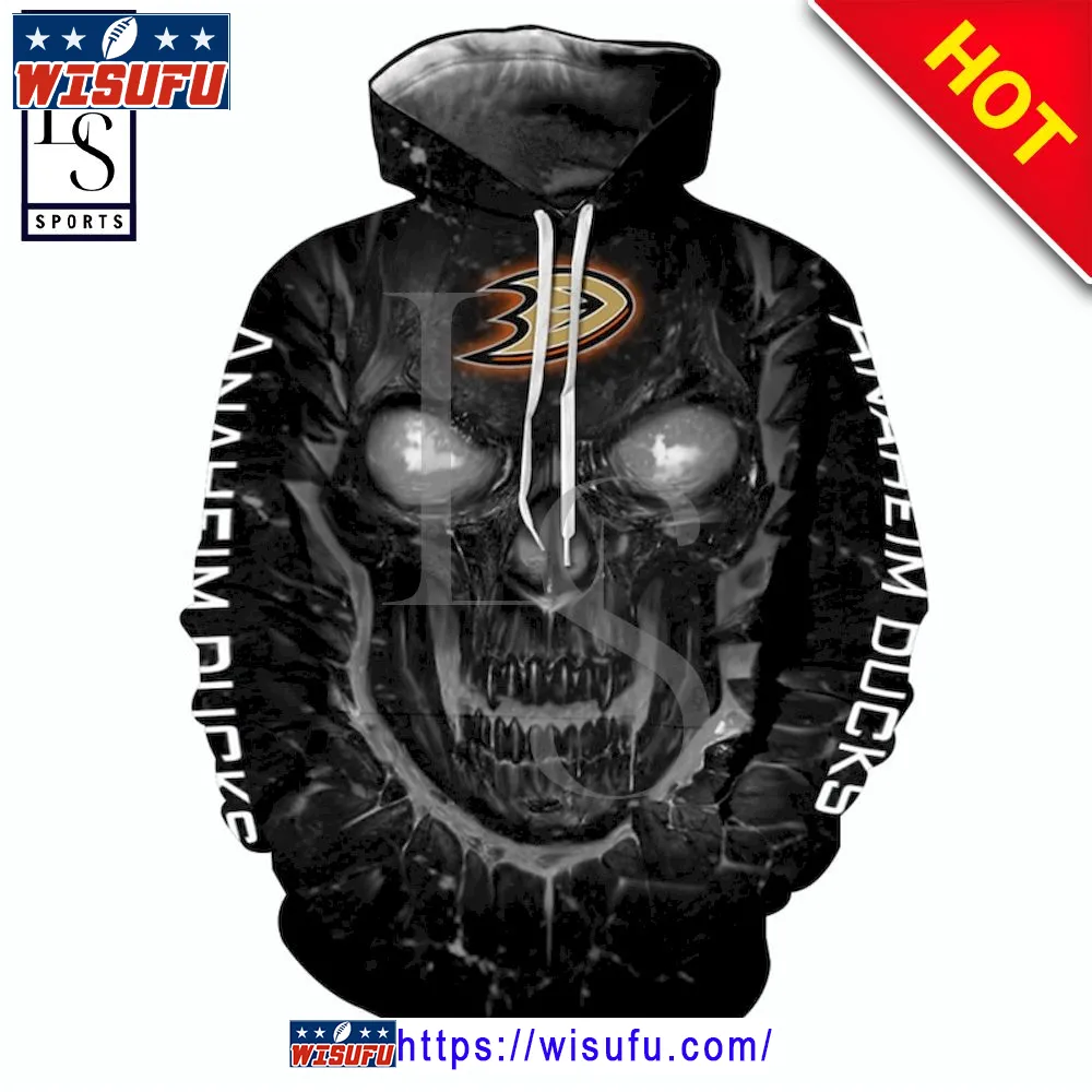 Anaheim Ducks Halloween Skull Devil NH.L Hoodie 3d