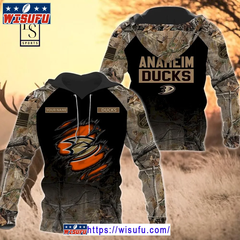 Anaheim Ducks Personalized Hunting Camo Hoodie 3d