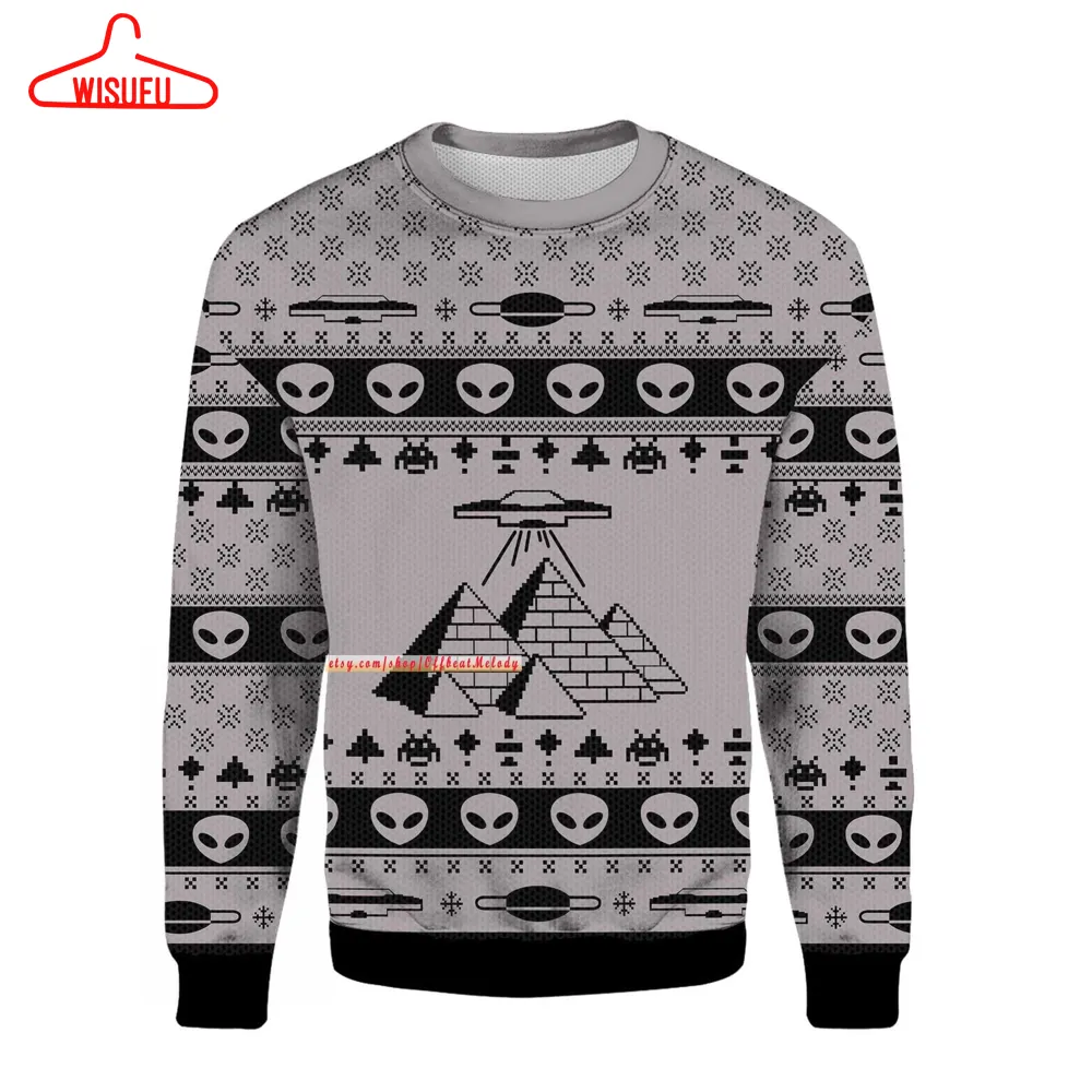 Ancient Alien Pyramid Ugly Sweater, 2024 Christmas Ugly Sweater Sweatshirt Hoodie, Merry Christmas Ugly Sweater 3d All Over Print