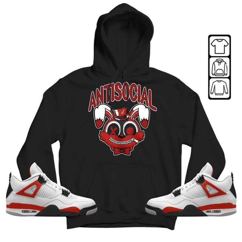 Anti Rabit Unisex Shirt To Match Sneaker Red Cement 4s Hoodie-Black