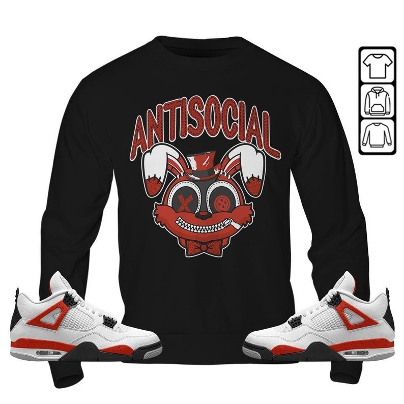 Anti Rabit Unisex Shirt To Match Sneaker Red Cement 4s Sweatshirt-Black