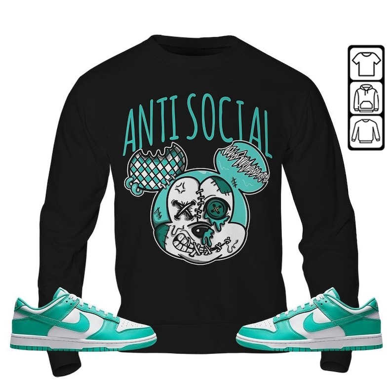 Anti Socia Dripping Unisex Shirt To Match Sneaker Low Clear Jade Sweatshirt-Black