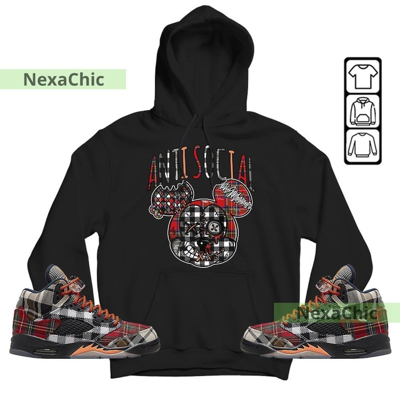 Anti Socia Dripping Unisex Shirt To Match Sneaker Plaid 5s Hoodie-Black