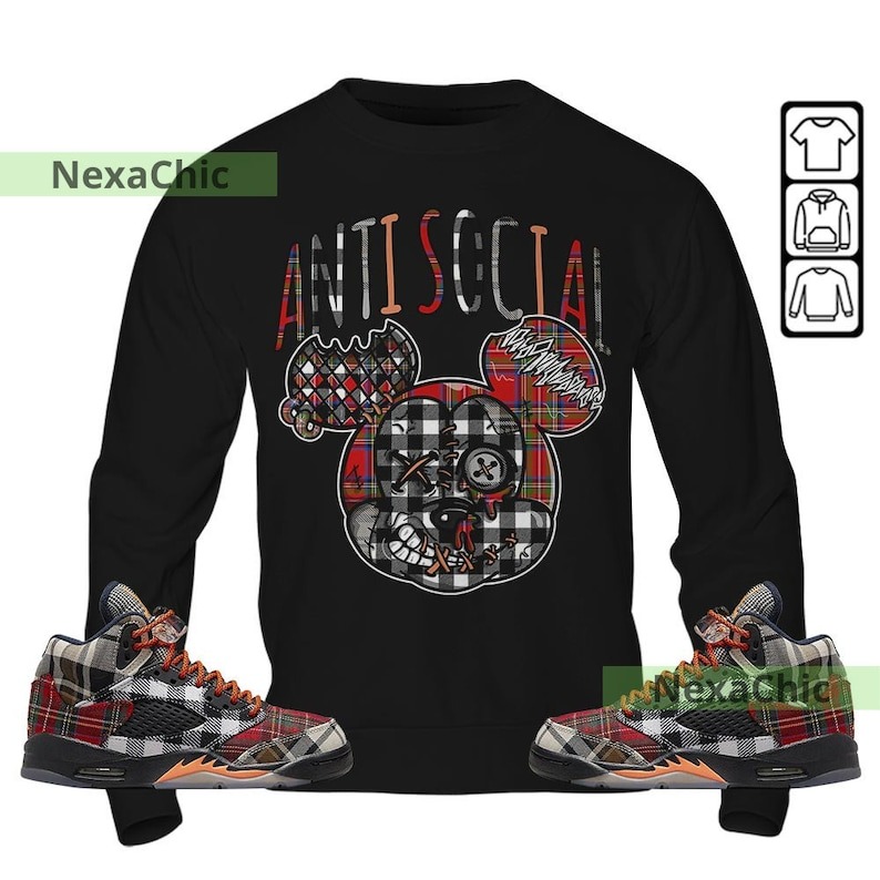 Anti Socia Dripping Unisex Shirt To Match Sneaker Plaid 5s Sweatshirt-Black