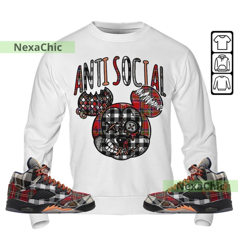 Anti Socia Dripping Unisex Shirt To Match Sneaker Plaid 5s Sweatshirt-White