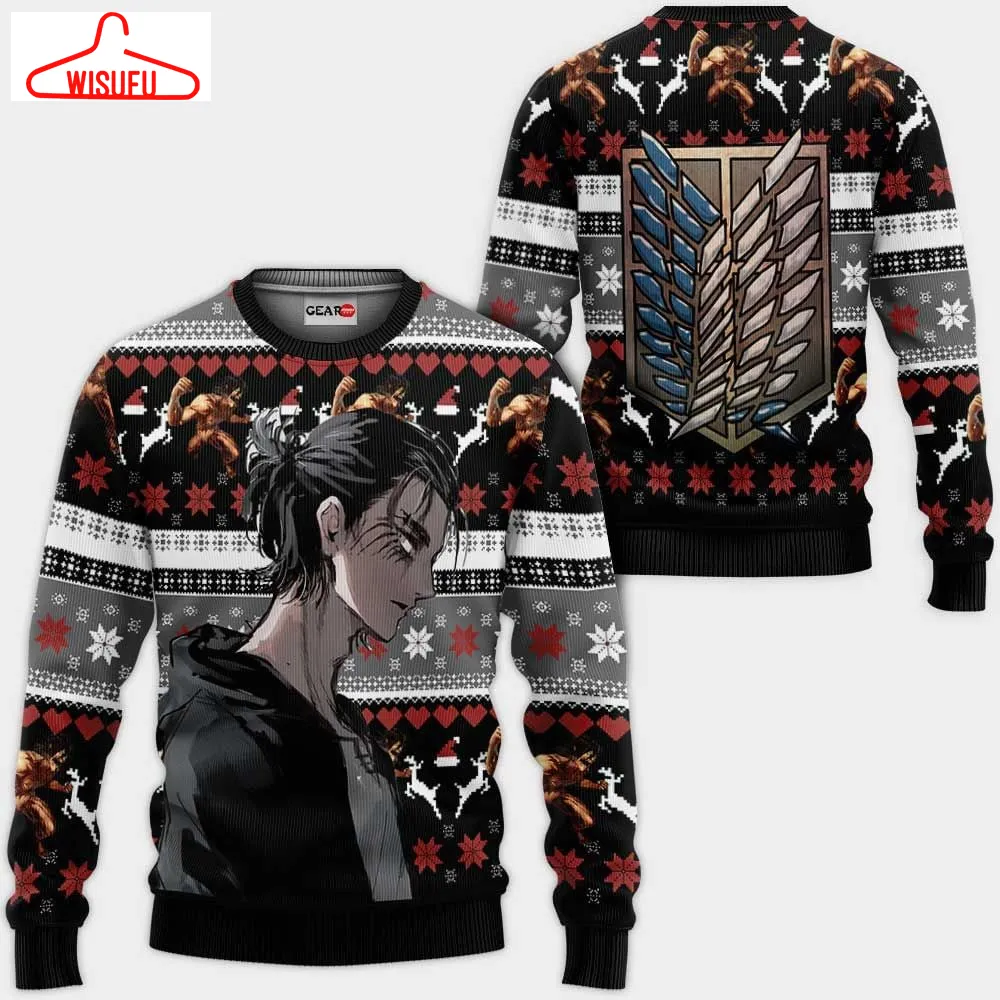 Aot Eren Ugly Christmas Sweater Anime Gifts, Anime Ugly Christmas Sweater Gift For Family