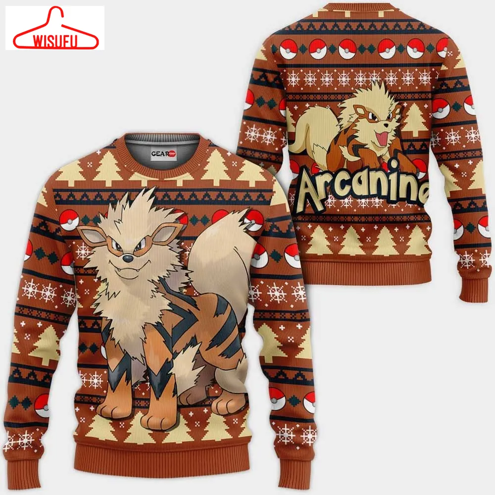 Arcanine Ugly Christmas Sweater Anime Gifts, Anime Ugly Christmas Sweater Gift For Family