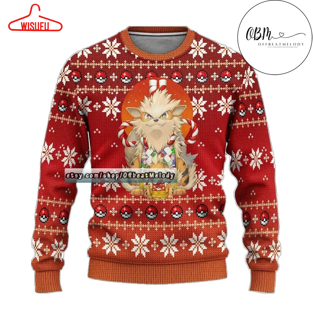 Arcanine Ugly Christmas Sweater, Arcanine Fan Ugly Sweater All Over Print, 2024 Christmas Sweater 3d Sweatshirt Hoodie, Gift For Fan