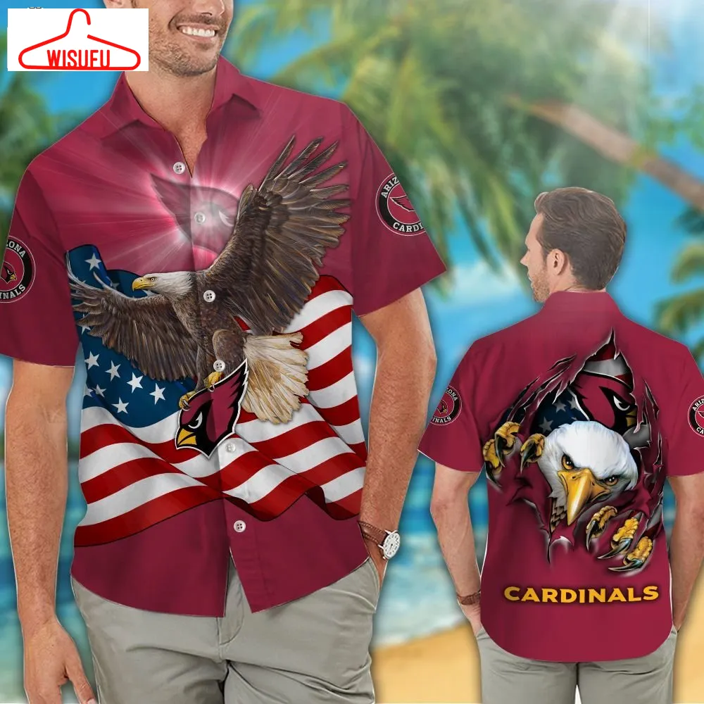 Arizona Cardinals American Eagle Nfl Us Flag Hawaiian Shirts And Shorts, New Fashion Gifts