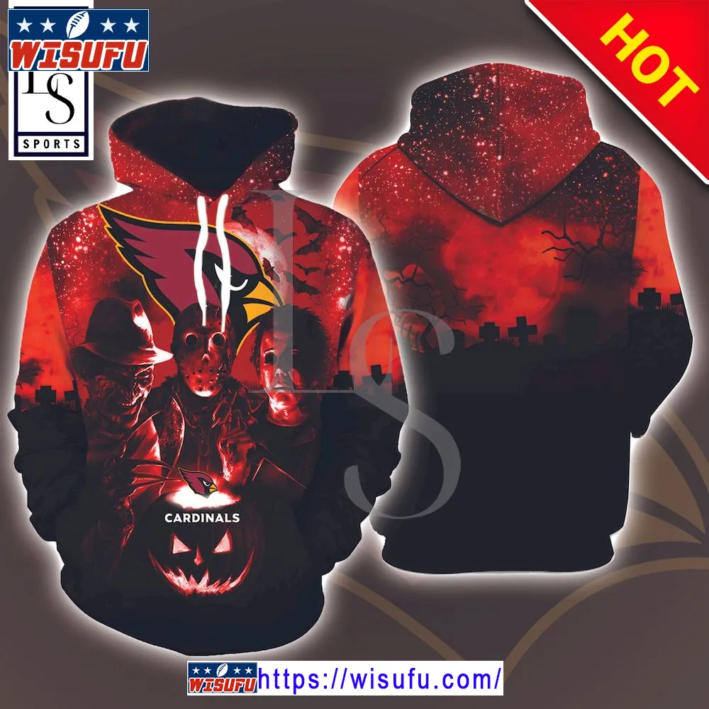 Arizona Cardinals Michael Myers Jason Voorhees Freddy Krueger In Halloween Galaxy Night Hoodie 3d