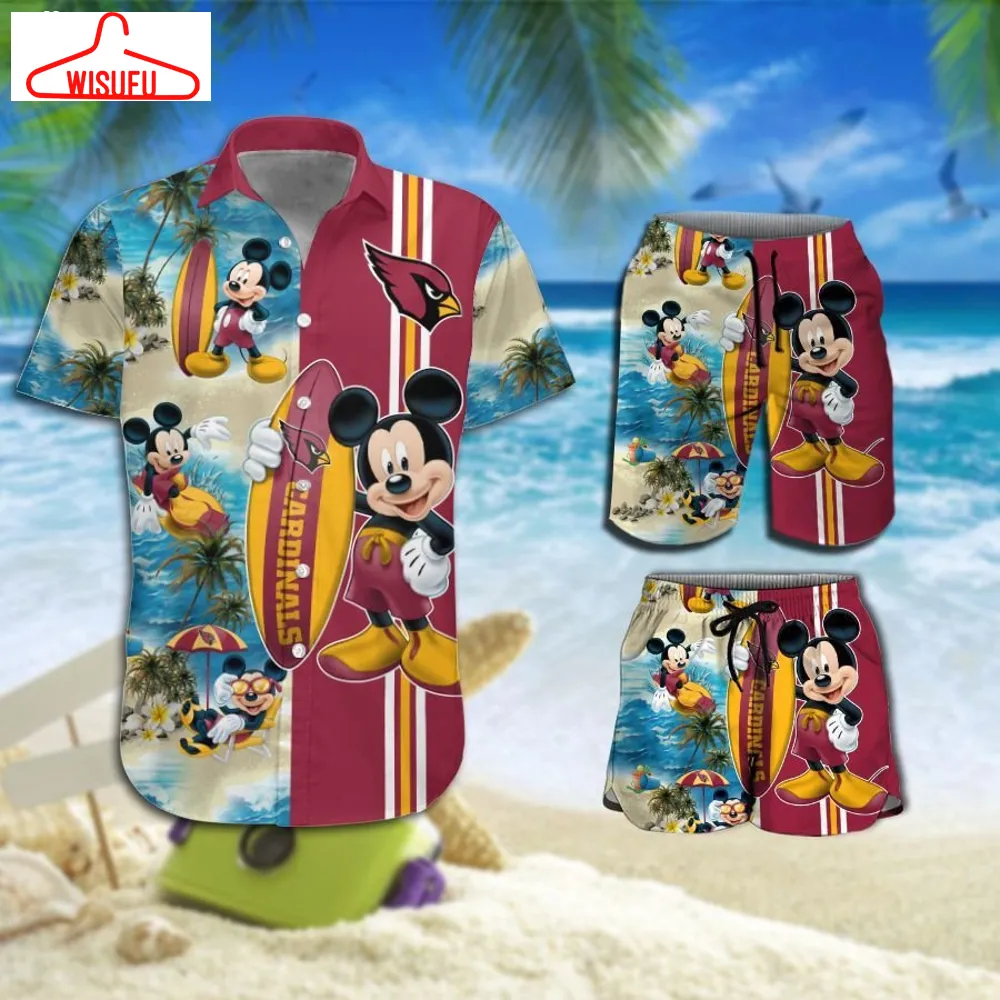 Arizona Cardinals Mickey Mouse Hawaiian Shirt Beach Short, New Fashion Gifts