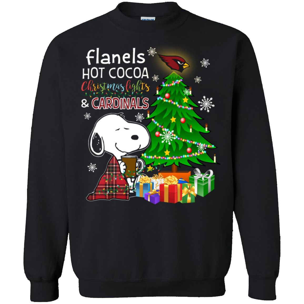 Arizona Cardinals Snoopy Ugly Christmas Sweater Flanels Hot Cocoa Unisex Sweatshirt