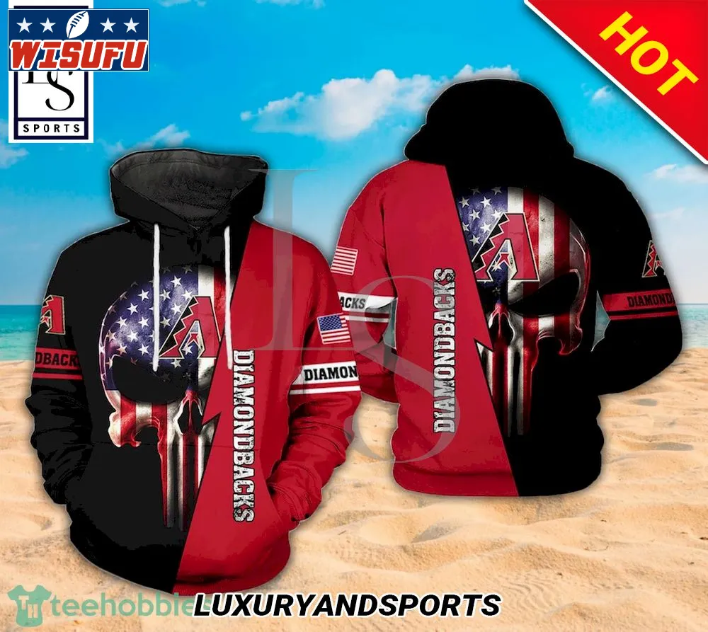 Arizona Diamondbacks ML.B Logo American Flag And Skull Full Print 3d Hoodie