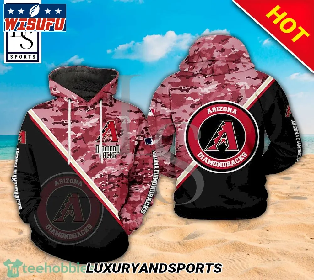 Arizona Diamondbacks ML.B Logo And Camo Pattern All Over Print 3d Hoodie