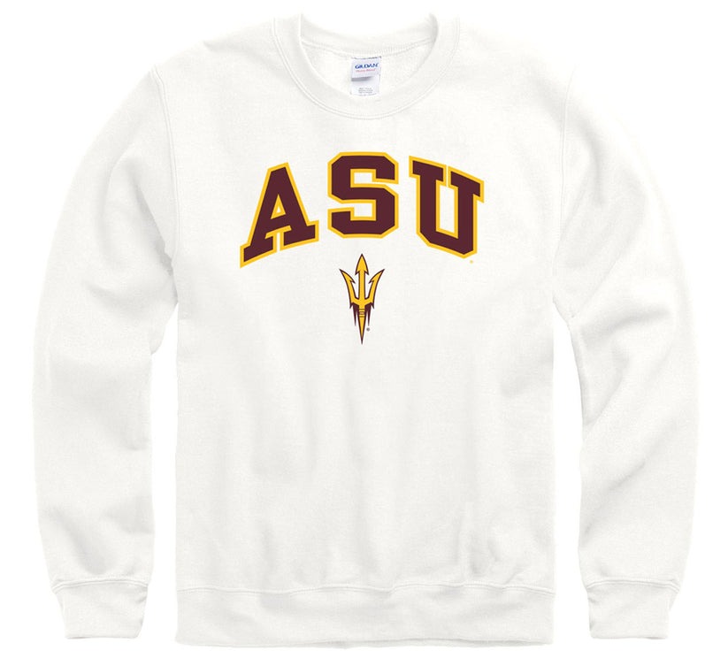 Arizona States University A.S.U. Sun Devils Block Crew Neck Sweatshirt-White