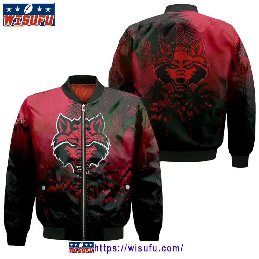 Arkansas State Red Wolves Coconut Tree Tropical Grunge Bomber Jacket