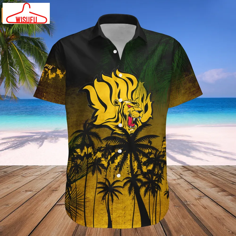 Arkansas-pine Bluff Golden Lions Coconut Tree Tropical Grunge Hawaiian Shirt, New Fashion Gifts