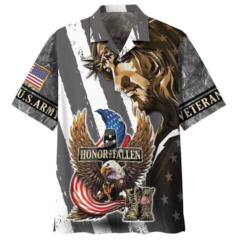 Army Veteran Jesus Honor The Fallen Aloha Hawaiian Shirt For Men, S-5XL US Size