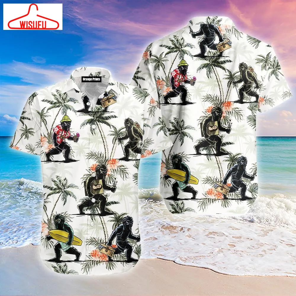 Artistic Bigfoot On Vacation Camping Hawaiian Shirt