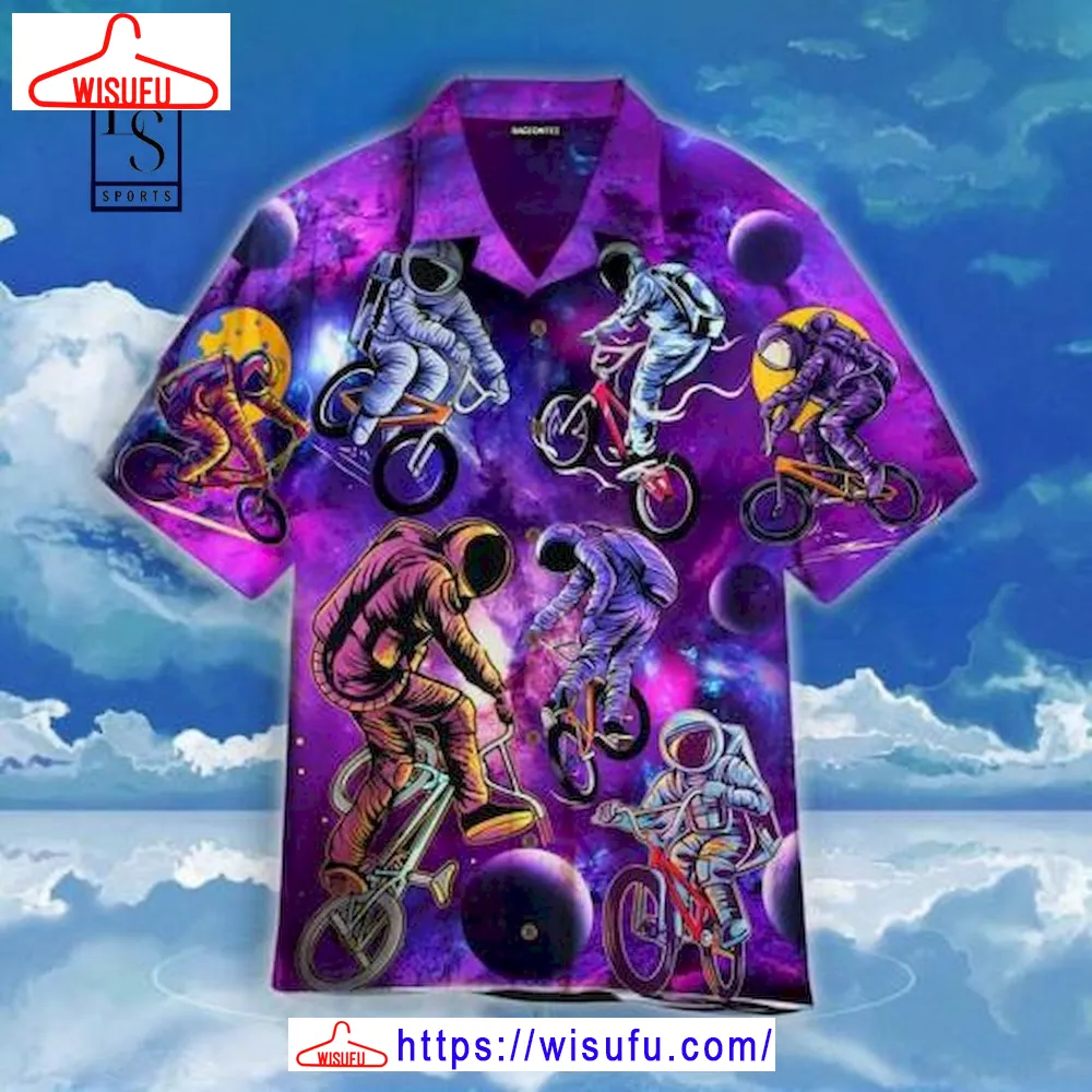 Astronaunt Riding A Bicycle Hawaiian Shirt, New Fashion Gifts