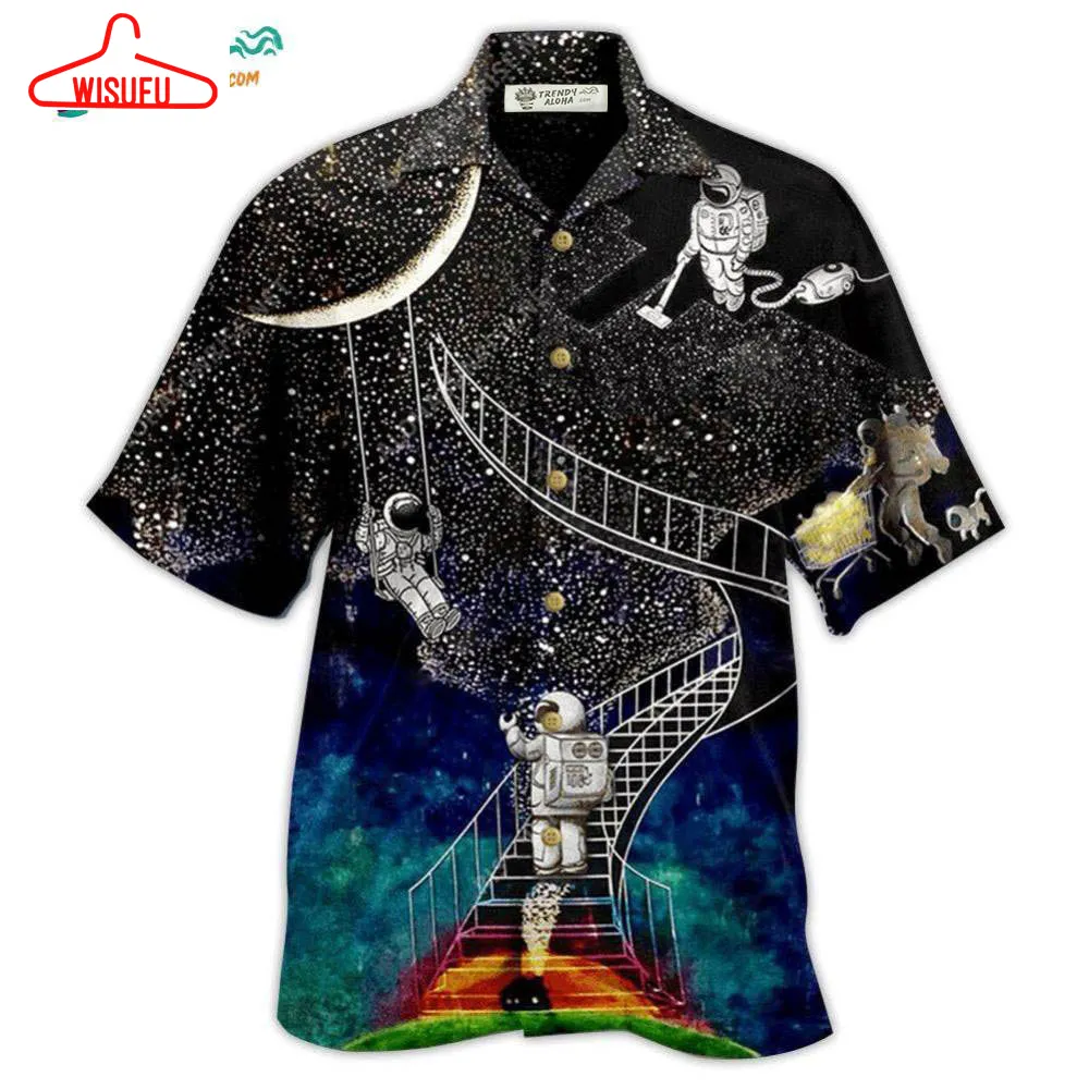 Astronaut Galaxy Climbing To The Moon Hawaiian Shirt- Wisufu Aloha