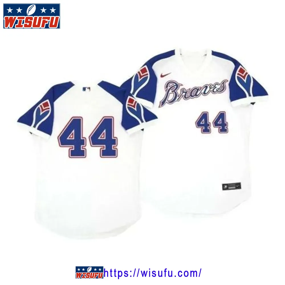 Atlanta Braves Hank Aaron 44 Cooperstown White Throwback Home Jersey