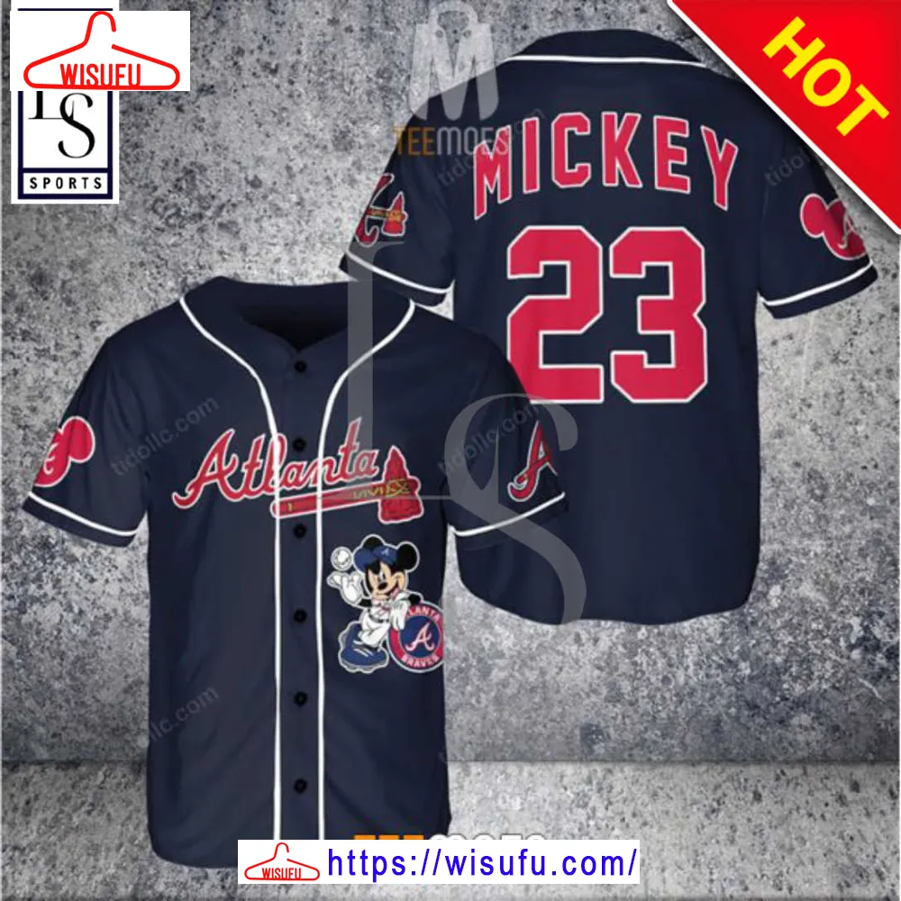 Atlanta Braves Mickey Navy Customized Baseball Jersey, New Fashion Gifts