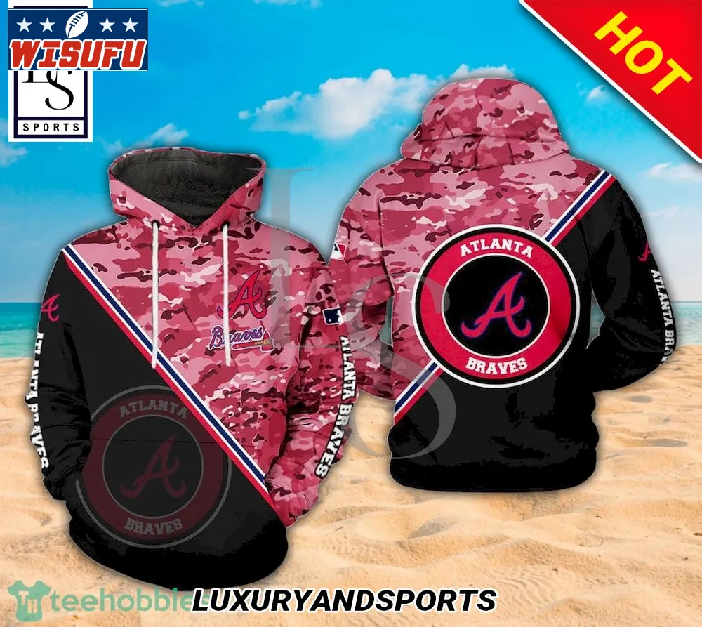 Atlanta Braves ML.B Logo And Camo Pattern All Over Print 3d Hoodie