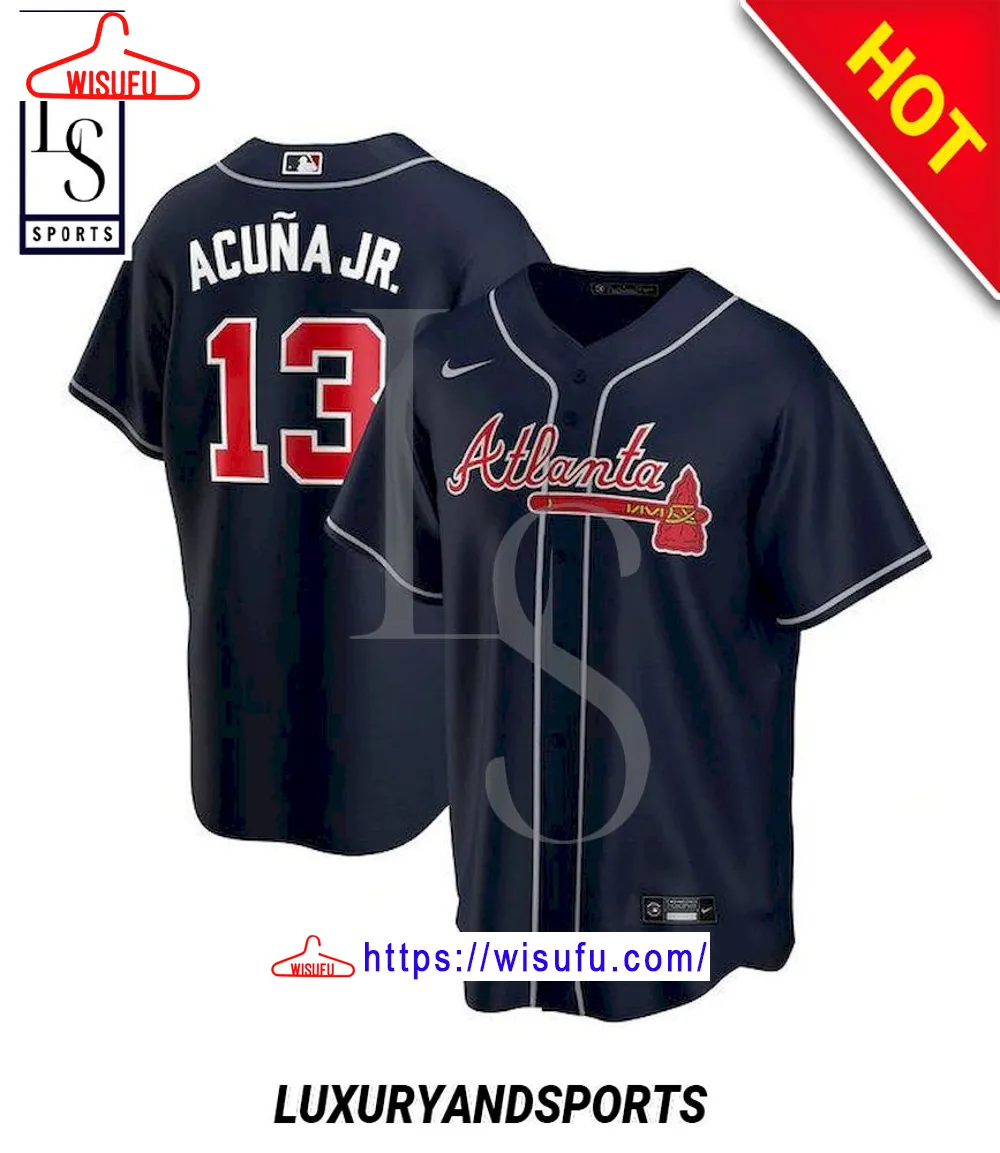 Atlanta Braves Ronald Acuna Navy Cool Baseball Jersey, New Fashion Gifts