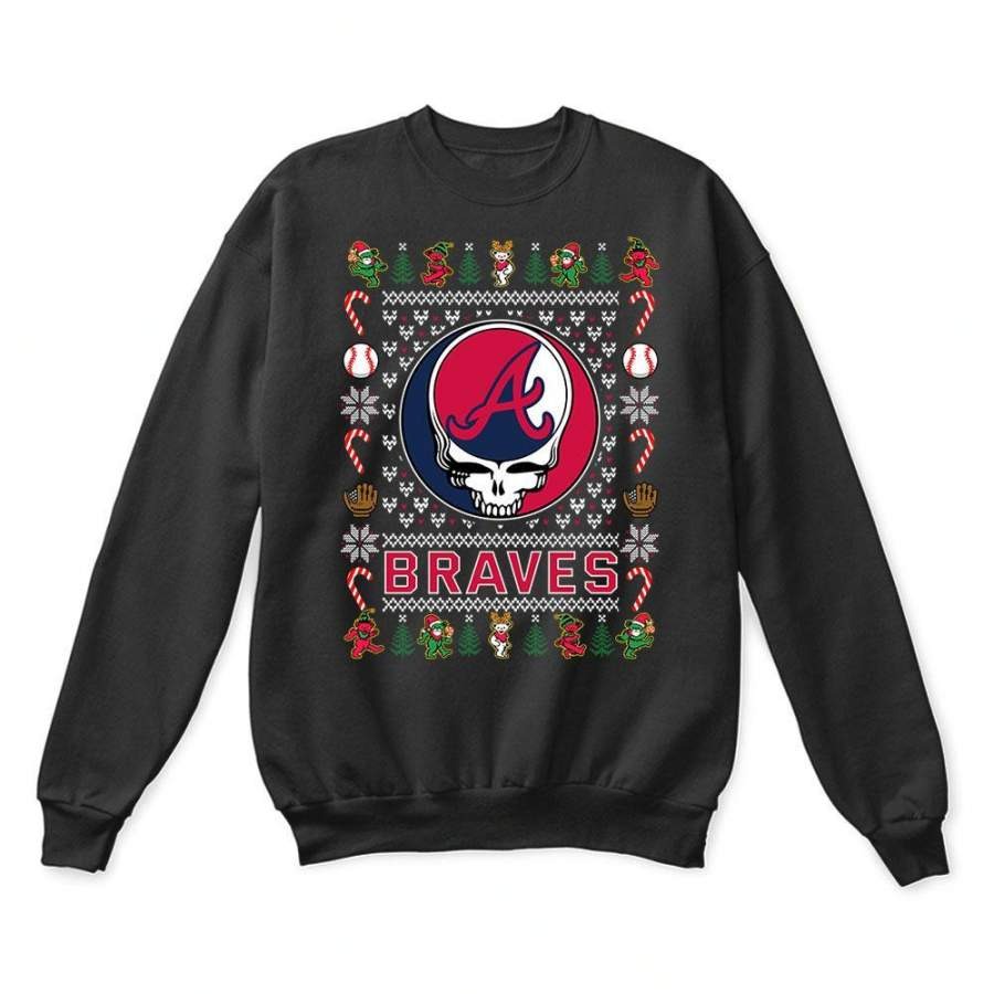 Atlanta Braves x Grateful Dead Christmas Ugly Sweatshirt-Black