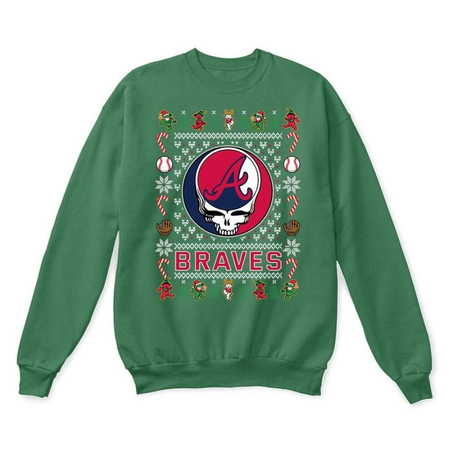 Atlanta Braves x Grateful Dead Christmas Ugly Sweatshirt-Green