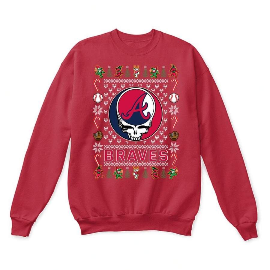 Atlanta Braves x Grateful Dead Christmas Ugly Sweatshirt-Red