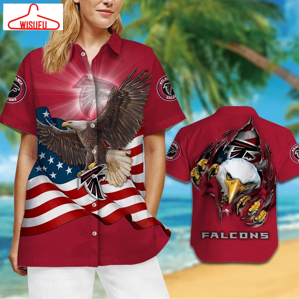 Atlanta Falcons American Eagle Nfl Us Flag Hawaiian Shirts And Shorts, New Fashion Gifts