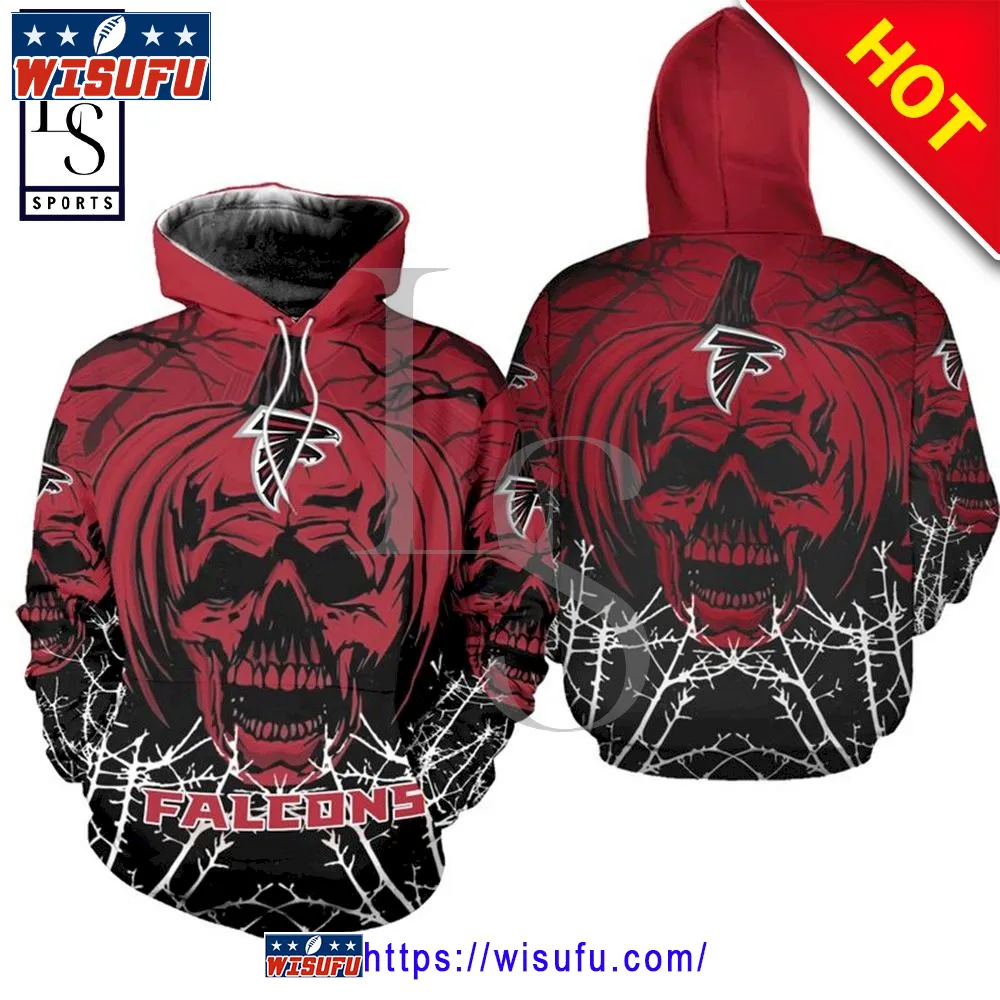 Atlanta Falcons Halloween Pumpkin Skull NF.L Hoodie 3d