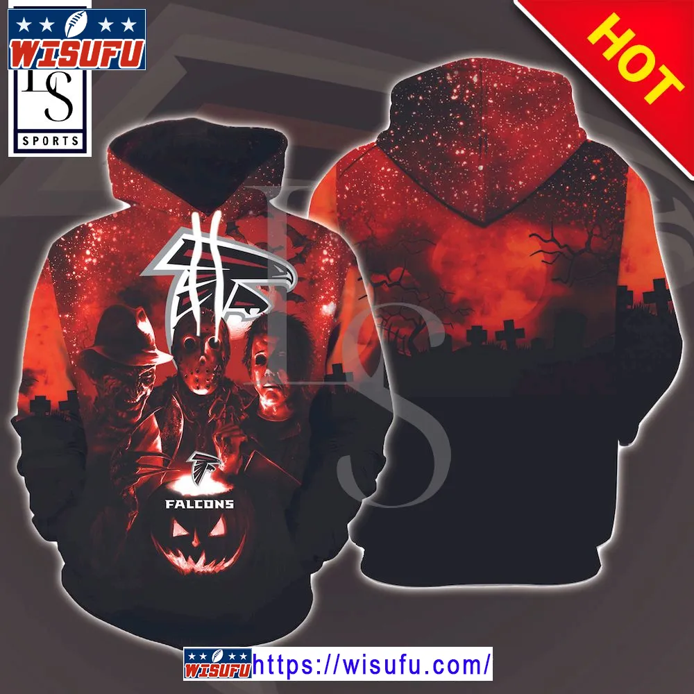 Atlanta Falcons Michael Myers Jason Voorhees Freddy Krueger In Halloween Galaxy Night Hoodie 3d